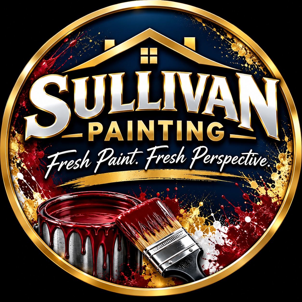 Sullivan Painting gold and navy circular brand emblem